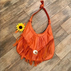 Awesome orange fringed leather bag